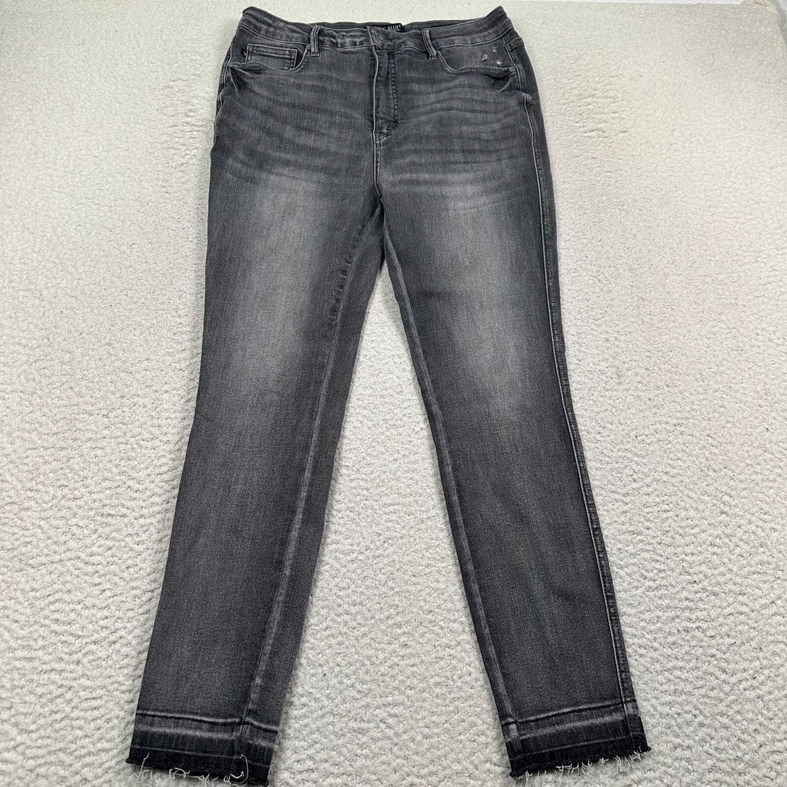 Judy Blue Jeans Womens 15/32 Skinny Fit Faded Whiskered Gray Denim Raw Hem